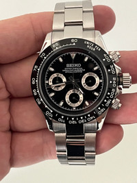 Seiko mod black Daytona chronograph watch