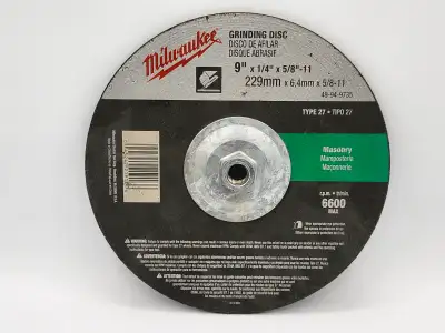 Milwaukee grinding disc 9"x1/4"x5/8-11 masonry 49-94-9735/disque, View more