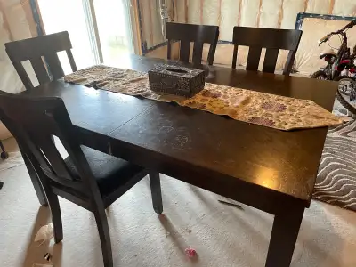 Wood dining table and 6 chairs, View more