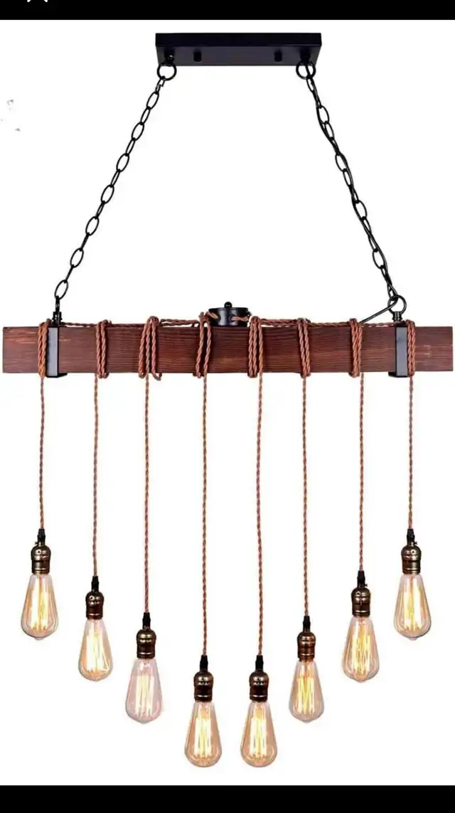 Rustic Black Wood Hanging Kitchen Dining Room Multi Pendant Ligh in Kitchen & Dining Wares in Hamilton - Image 2