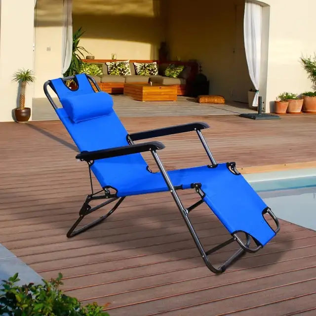 Folding Lounge Chair Portable Chaise Sun Lounger Recliner Outdoo in Patio & Garden Furniture in Markham / York Region - Image 2