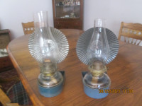 antique oil  bracket lamp pair