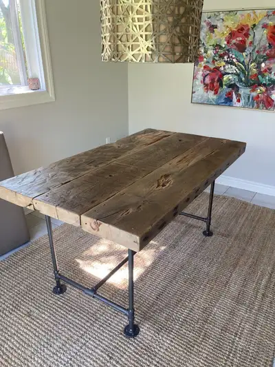 All hand made, stained and painted custom harvest tables, coffee and end tables, benches and shelves...