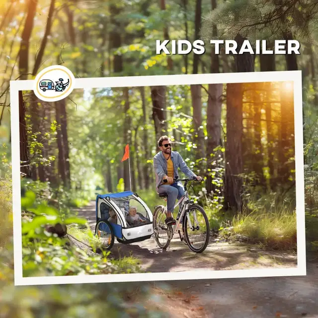 51.2”x30”x34.7” 2-Seat Child Bike Trailer for Kids, Blue in Kids in Markham / York Region - Image 5