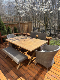 A complete set of outdoor table and chairs