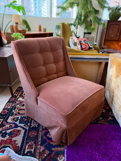 70’s Vintage Lounge Slipper Chair in Cocoa Velvet, View more