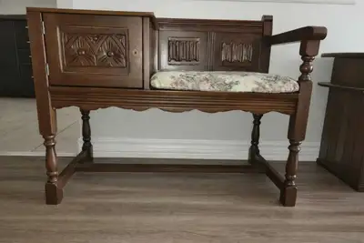 Vintage soild oak wood  1950s telephone table/chair, View more