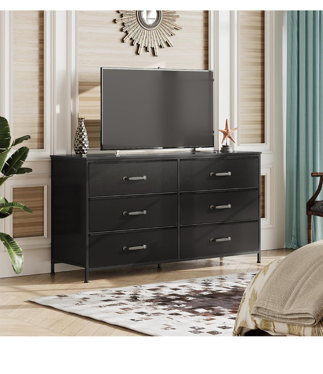 6 Drawer Dresser for Bedroom Large, Fabric Black Dresser TV Stan in Dressers & Wardrobes in Hamilton - Image 2
