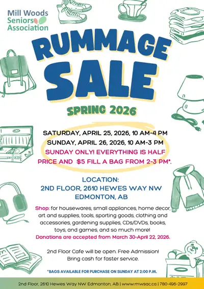 Huge Rummage Sale in Mill Woods- April 25 & 26, 2026, View more