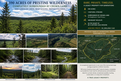 590 Acres of Private British Columbia Wilderness with Ponds & Creeks – $1,395,000 CAD Own your own p...