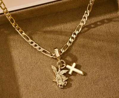 14 k Gold plated copper ArchAngel and Cross Necklace, View more