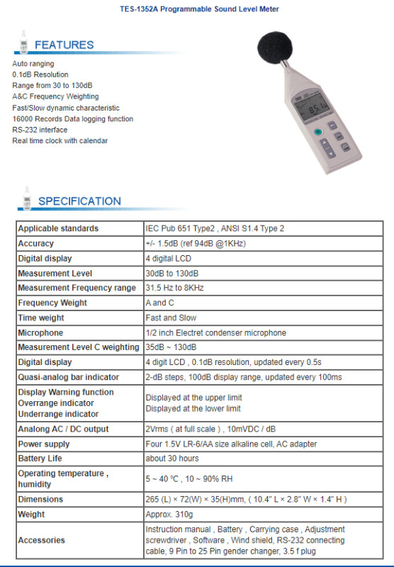 TES 1352A SOUND LEVEL METER in General Electronics in Kitchener / Waterloo - Image 4