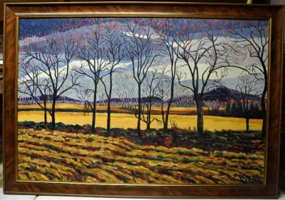 Original oil painting by Canadian artist J Oliver scene of rural Newmarket, prior to housing develop...