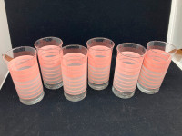 6 verres à eau roses vintage 1960 midcentury