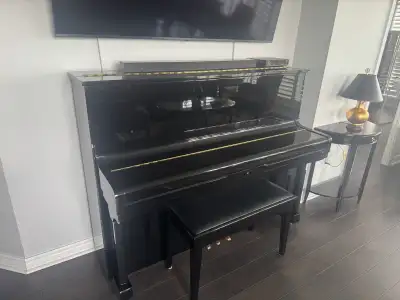 Upright Piano ("Samick", black lacquer) with padded Bench, View more