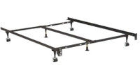 Metal kingsize bed frame with wheels, adjustable to single bed