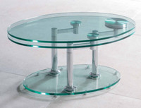 Modern Glass Oval Dining Table Tempered Glass Stainless Steel Fr