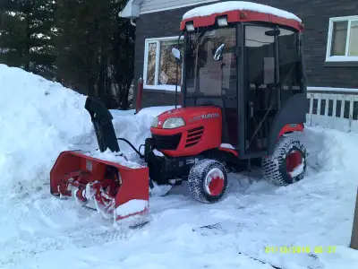 Kubota BX2350 4WD with heated hard cab & front mounted 2 stage Blower, 2 extra hydraulic ports at re...