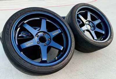 Volk TE37SL 19x9.5 +21 19x10.5 +35 5x120 wheels with tires. Mag blue color Volk Racing TE37SL Wheels...