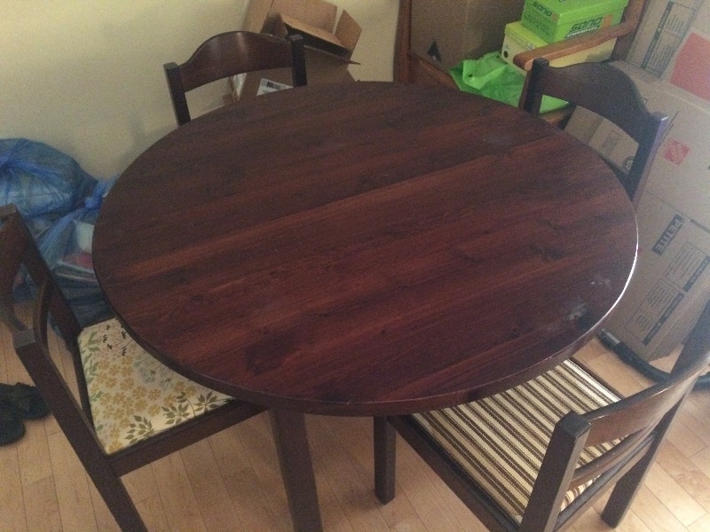 Vintage solid wood Ikea dining table, with leaf and 6 chairs Dining