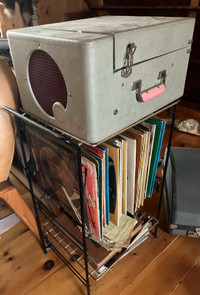 Vintage Califone Celebrity Record Player, Stand, Records