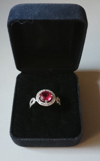 Sterling Silver Vibrant Red Ruby Cubic Zirconia Ring