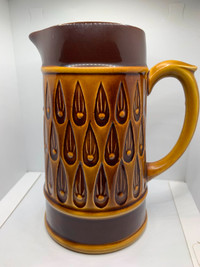 Vintage Brown Glazed Pottery Pitcher - 7.5in Tall