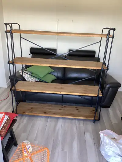 Bookcase with Wood Shelves & Iron Frame, View more