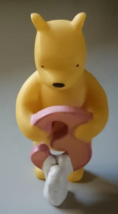 Vintage Rare Disney Winnie the Pooh Holding No. 3 & a Bunny Rabbit Porcelain Figurine Cake topper -...