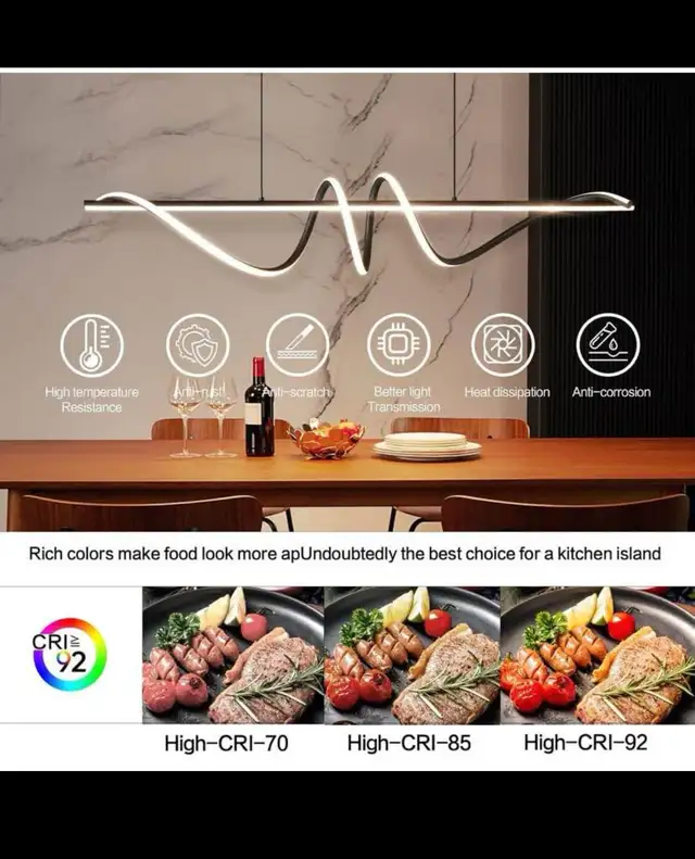 Black Modern Chandelier, Anti-Glare LED Chandelier L47.2” Pendan in Indoor Lighting & Fans in Hamilton - Image 8