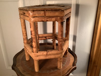Vtg Chinese Bamboo Hexagonal Side Table/Plant Stand