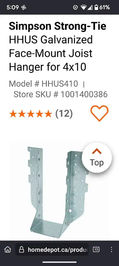 Simpson Strong-Tie HHUS410 Joist Hanger, View more