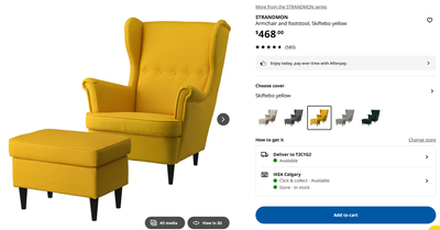 IKEA armchair + footstool. Strandmon. Yellow.