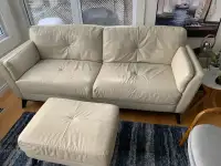 Italian leather sofa and ottoman