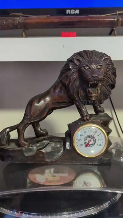 Wooden Lion Desk Thermometer , View more