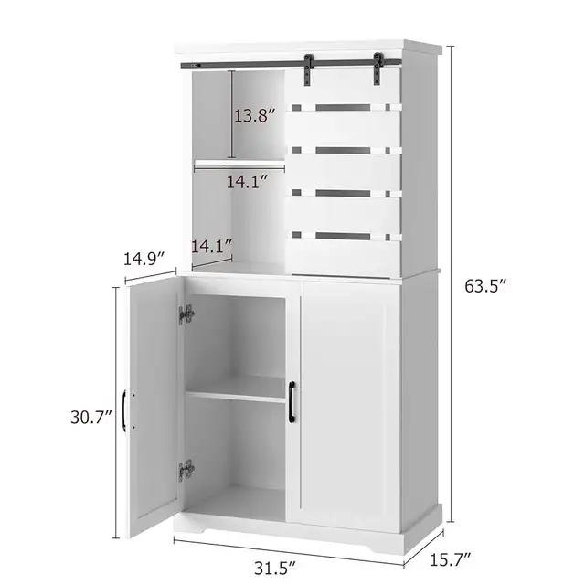 Tall Kitchen Pantry, Large Wood Storage Cabinet with Sliding Bar in Storage & Organization in Markham / York Region - Image 4