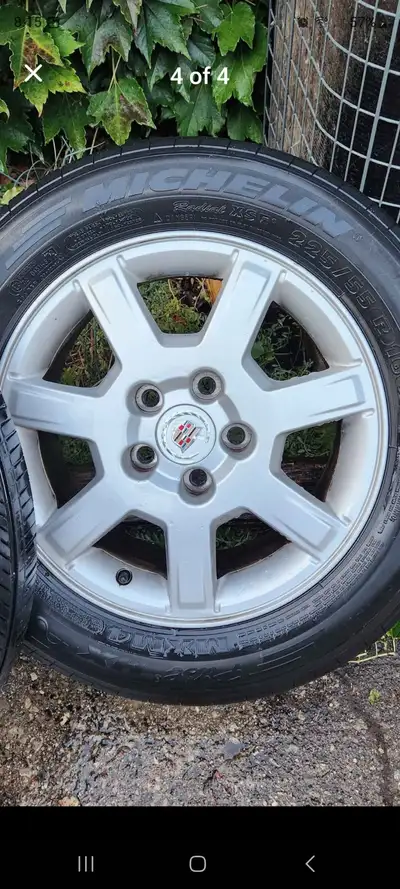 Set of 4 Michelin Pilot MX 225/55/R6 tires they are on Cadillac 16-inch rims, 5x[bolt pattern]. See...