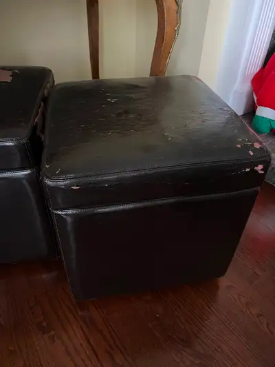 Ottoman square w-storage brown leather on wheels, View more