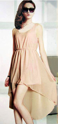 Lovely Ladies Peach Colour Hi-Low Lined Chiffon Dress - S-M  New