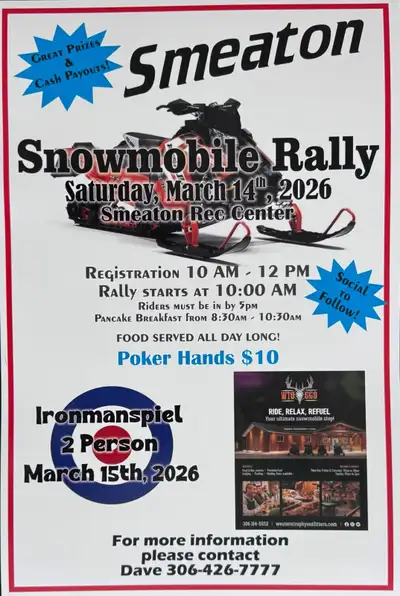 Smeaton’s Annual Snowmobile Rally fundraiser for the Rec Center is March 14. Brady Weldon will be en...