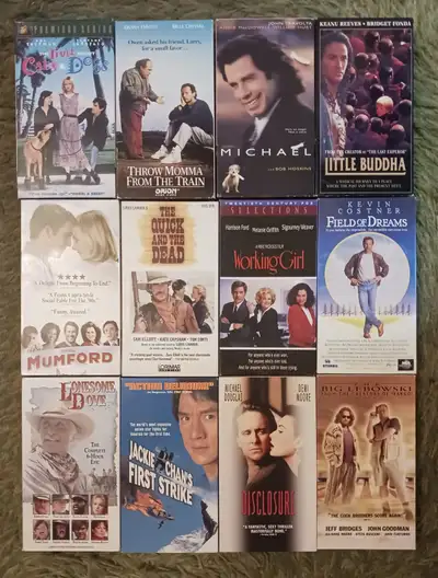 For sale a lot of VHS movie tapes $2.00 each -Michael-John Travolta -Fields of Dreams-Kevin Costner...