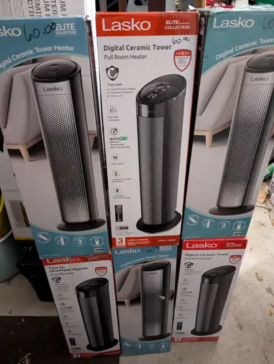 These Lasko 22 Digital Ceramic Tower Space Heater with Child Lock and Remotes are new, or like new(C...