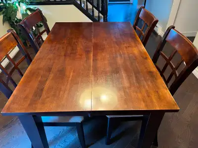 Solid wood dining room table and 8 chairs, View more
