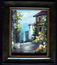 Framed Oil Painting of Cityscape