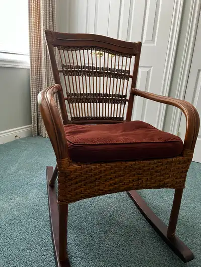 Vintage Wood and Wicker Rocking Chair, View more