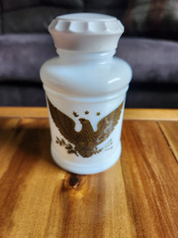 MILK GLASS bottle with cover (3-star Eagle theme) *Americana*