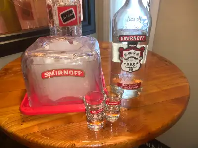 Vintage Smirnoff Vodka Bottle Chiller n glorifier Mint condition Bottle in ad for display purposes,...
