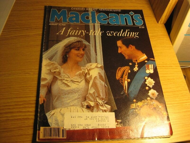 RARE MACLEAN'S MAGAZINE - AUGUST 10, 1981 - A FAIRY-TALE WEDDING dans Art et objets de collection  à Laval/Rive Nord