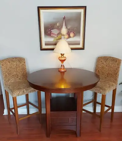 ELEGANT TALL DINING TABLE WITH EXTENSION LEAF + 2 TALL CHAIRS, View more