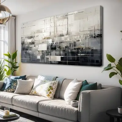 Framed and ready to hang modern wall art. Picture is brand new, still sealed. Smoke free home. Dimen...